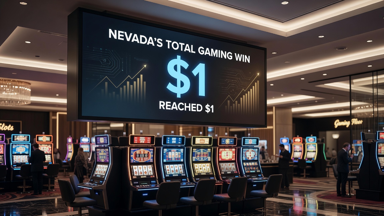 Interior view of the 7,300-square-foot nonsmoking gaming area at the Palms with slot machines and bar