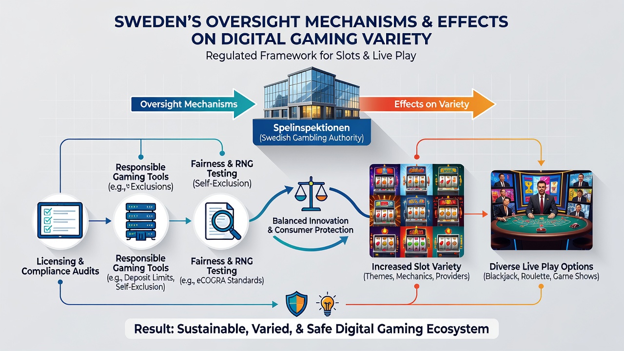 Live casino studio setup under Swedish regulatory compliance with multiple game tables and monitoring systems